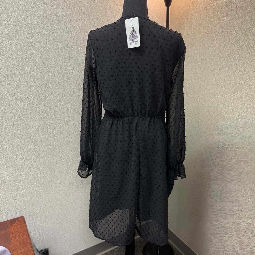 NWT Black Swiss Dot Chiffon Dress. - Picture 4 of 5